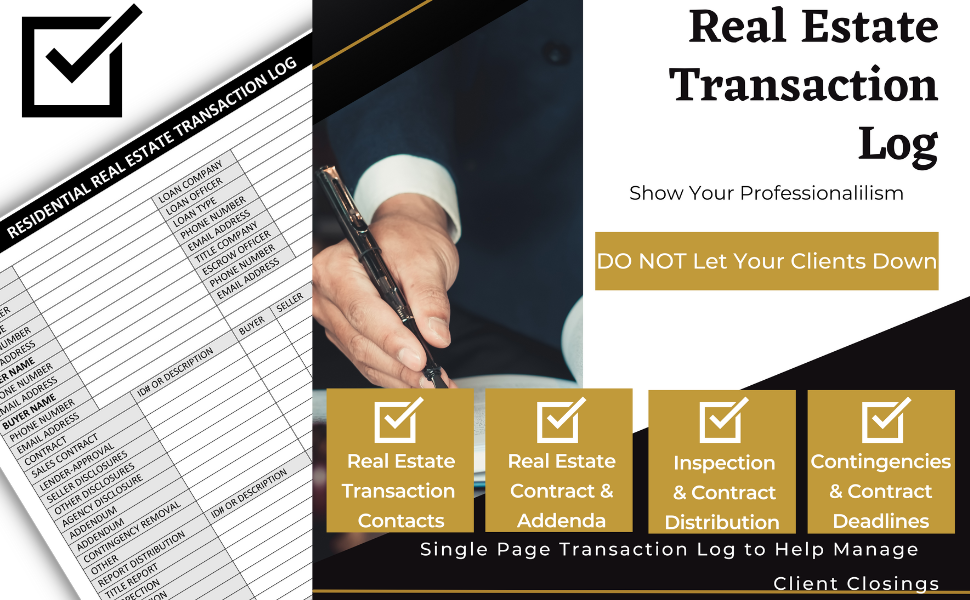 Real Estate Transaction Log Notepad – Contract, Deadline & Closing Checklist (8.5 × 11)