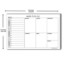 Load image into Gallery viewer, Weekly TO DO List Notepads (2 Pack, 50 Pages Each) Task Planner Pads w/Daily Checklist, Priority ToDo & Note Sections. Desk Notebook Pad to Organize Office. 8.5 X 5.5, A5 Sheets. Made in the USA.