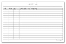 Load image into Gallery viewer, Activity Log Notepads(2 Pack, 50 Pages Each) Planner Pads to List a Task, Action or Contact. A Versatile Work Tool to Track Time & Office Productivity. 8.5 X 5.5, A5 Sheets. Made in the USA.