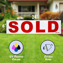 Load image into Gallery viewer, 6 Pack Bundle of Real Estate Rider Signs 6x24" - FOR SALE, OPEN HOUSE, SOLD, COMING SOON, SALE PENDING, NEW LISTING - Double-Sided, Waterproof Corrugated Plastic, Made in America (Red Letters)