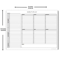 Load image into Gallery viewer, Weekly TO DO List Notepad, 50 Page Task Planner Pad w/Daily Checklist, Priority ToDo Checkbox & Note Sections. Desk Notebook Pad to Organize Office. 11 X 8.5, A4 Sheets. Made in the USA.