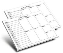 Load image into Gallery viewer, Weekly TO DO List Notepads (2 Pack, 50 Pages Each) Task Planner Pads w/Daily Checklist, Priority ToDo & Note Sections. Desk Notebook Pad to Organize Office. 8.5 X 5.5, A5 Sheets. Made in the USA.
