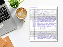 Load image into Gallery viewer, Activity Log Notepad, 50 Page Planner Pad to List a Task, Action or Contact. A Versatile Work Tool to Track Time & Organize Office Productivity. 8.5 X 11, A4 Sheets.