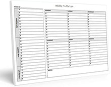 Load image into Gallery viewer, Weekly TO DO List Notepad, 50 Page Task Planner Pad w/Daily Checklist, Priority ToDo Checkbox & Note Sections. Desk Notebook Pad to Organize Office. 11 X 8.5, A4 Sheets. Made in the USA.