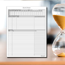 Load image into Gallery viewer, Hourly Planner Notepad. 50 Page Planning Pad w/Appointment Time Block, Task Log List & Note Sections. For Office Work Schedule & Time Management. 8.5 X 11, A4 Sheets.