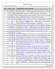 Load image into Gallery viewer, Activity Log Notepad, 50 Page Planner Pad to List a Task, Action or Contact. A Versatile Work Tool to Track Time & Organize Office Productivity. 8.5 X 11, A4 Sheets.