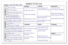 Load image into Gallery viewer, Weekly TO DO List Notepads (2 Pack, 50 Pages Each) Task Planner Pads w/Daily Checklist, Priority ToDo & Note Sections. Desk Notebook Pad to Organize Office. 8.5 X 5.5, A5 Sheets. Made in the USA.
