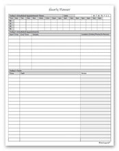 Load image into Gallery viewer, Hourly Planner Notepad. 50 Page Planning Pad w/Appointment Time Block, Task Log List & Note Sections. For Office Work Schedule & Time Management. 8.5 X 11, A4 Sheets.