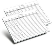 Load image into Gallery viewer, Activity Log Notepads(2 Pack, 50 Pages Each) Planner Pads to List a Task, Action or Contact. A Versatile Work Tool to Track Time & Office Productivity. 8.5 X 5.5, A5 Sheets. Made in the USA.