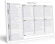 Load image into Gallery viewer, Weekly TO DO List Notepad, 50 Page Task Planner Pad w/Daily Checklist, Priority ToDo Checkbox & Note Sections. Desk Notebook Pad to Organize Office. 11 X 8.5, A4 Sheets. Made in the USA.