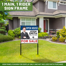 Load image into Gallery viewer, justsignframes Real Estate Yard Sign Metal H Frame (5-pack) w/ Rider - Steel H Frame Yard Stakes, 18" x 24" Yard Sign Stakes, Yard Sign Stands, Open House Signs for Real Estate (1 Main, 1 Rider)