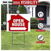 Load image into Gallery viewer, Open House Signs (5 Pack) – Premium LARGE 24” x 18” Open House Signs for Real Estate with Stakes – Professional Double-Sided Realtor Signs with Directional Arrows & Heavy Duty Yard Sign Stakes…