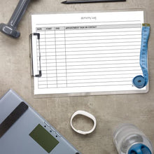 Load image into Gallery viewer, Activity Log Notepads(2 Pack, 50 Pages Each) Planner Pads to List a Task, Action or Contact. A Versatile Work Tool to Track Time & Office Productivity. 8.5 X 5.5, A5 Sheets. Made in the USA.