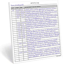 Load image into Gallery viewer, Activity Log Notepad, 50 Page Planner Pad to List a Task, Action or Contact. A Versatile Work Tool to Track Time & Organize Office Productivity. 8.5 X 11, A4 Sheets.