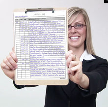 Load image into Gallery viewer, Activity Log Notepad, 50 Page Planner Pad to List a Task, Action or Contact. A Versatile Work Tool to Track Time & Organize Office Productivity. 8.5 X 11, A4 Sheets.