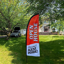 Load image into Gallery viewer, QSUM Open House Signs for Real Estate Agents, Open House Flag with Pole Kit/Ground Stake, Windless Opening Signs Banner for Business