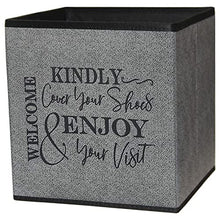 Load image into Gallery viewer, Shoe Covers Box - Welcomes Guests to Please Cover Shoes. Indoor Foldable Storage Bin to Fill w/your Favorite Booties. For Homeowner, Real Estate Agent, Realtor Open House Supplies | 1 Grey & Black