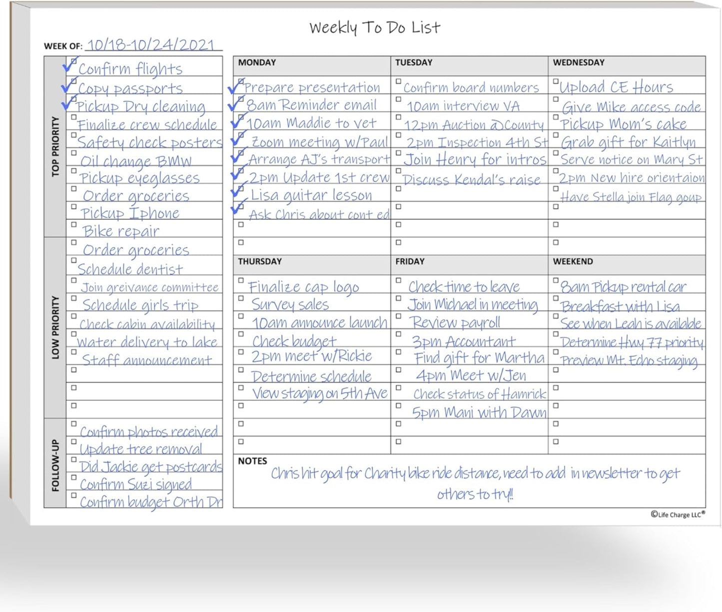 Weekly To Do List Planner Notepad, 60 Page Task Planning Pad with Daily Checklist, Priority To-Do Checkboxes & Notes, Desk Notebook for Office Organization & Productivity, 11 x 8.5