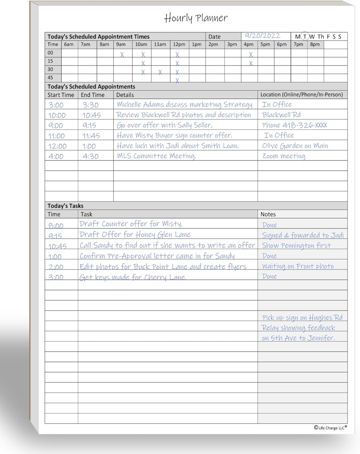 Hourly Planner Notepad. 50 Page Planning Pad w/Appointment Time Block, Task Log List & Note Sections. For Office Work Schedule & Time Management. 8.5 X 11, A4 Sheets.