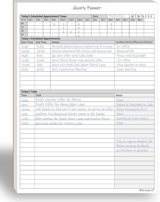 Hourly Planner Notepad. 50 Page Planning Pad w/Appointment Time Block, Task Log List & Note Sections. For Office Work Schedule & Time Management. 8.5 X 11, A4 Sheets.