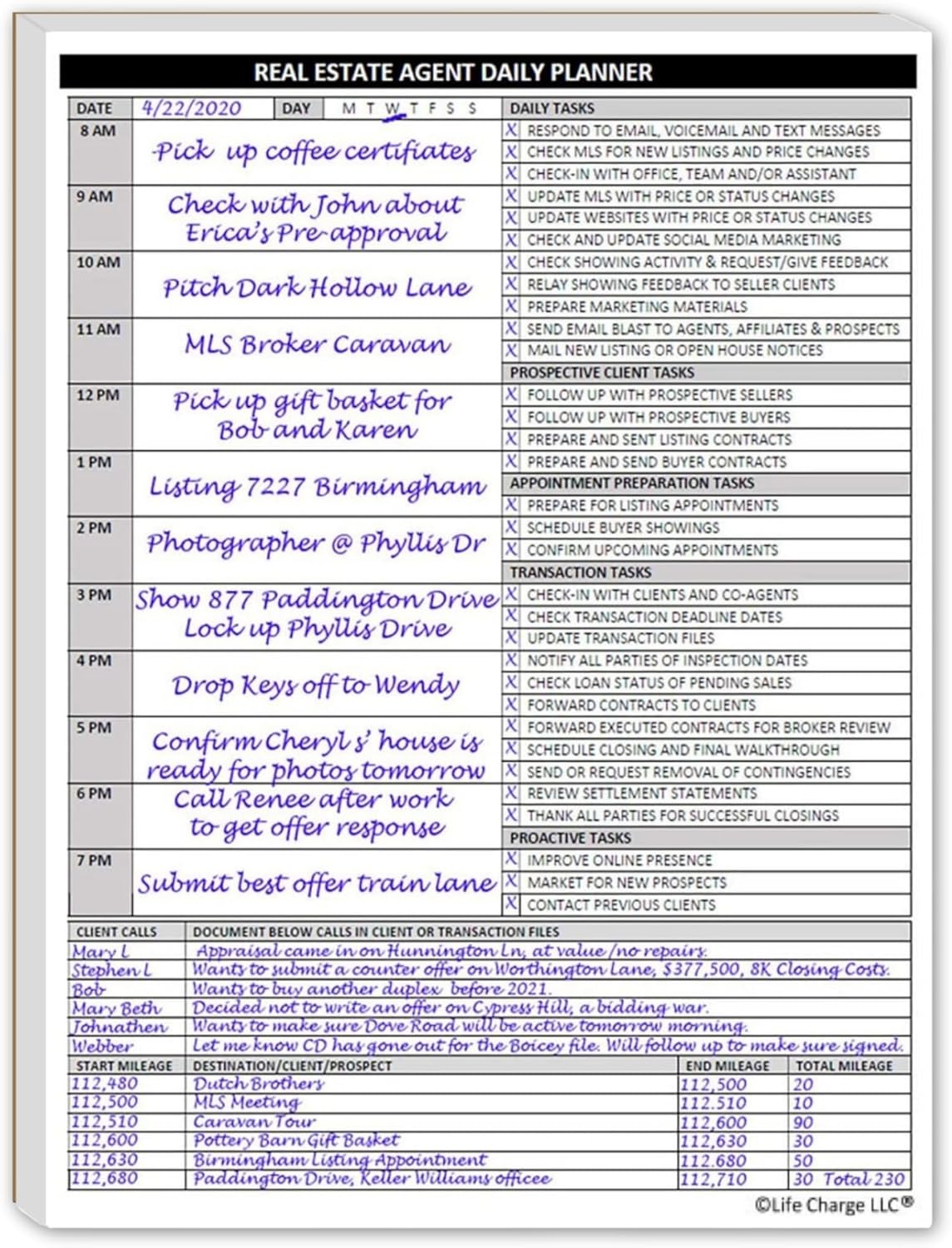 Agent Daily Planner Notepad – Real Estate Daily Task, Call & Mileage Log (8.5 × 11)