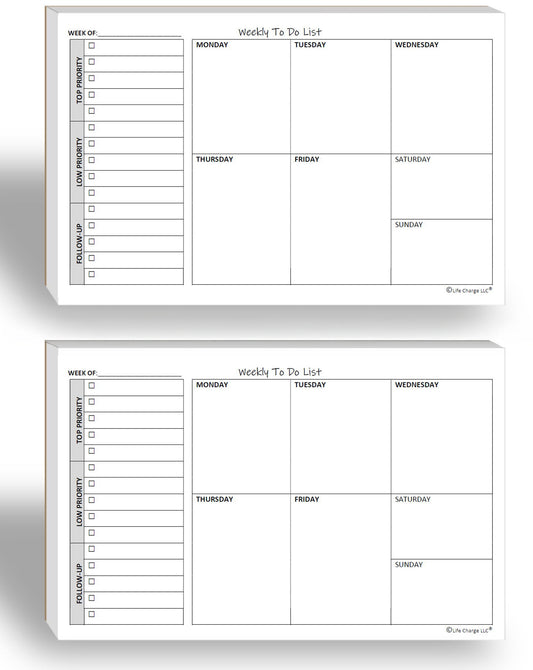 Weekly TO DO List Notepads (2 Pack, 50 Pages Each) Task Planner Pads w/Daily Checklist, Priority ToDo & Note Sections. Desk Notebook Pad to Organize Office. 8.5 X 5.5, A5 Sheets. Made in the USA.