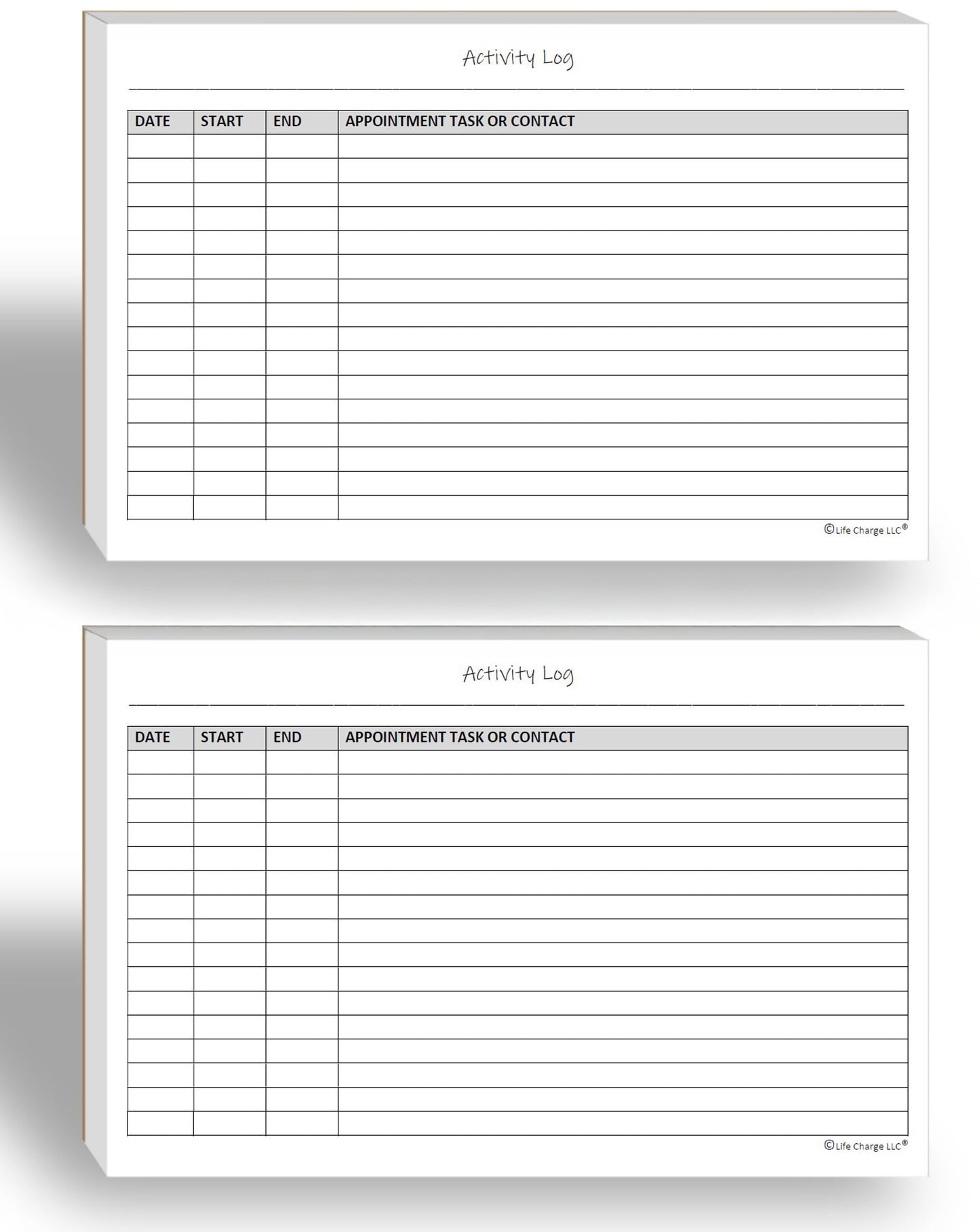 Activity Log Notepads(2 Pack, 50 Pages Each) Planner Pads to List a Task, Action or Contact. A Versatile Work Tool to Track Time & Office Productivity. 8.5 X 5.5, A5 Sheets.