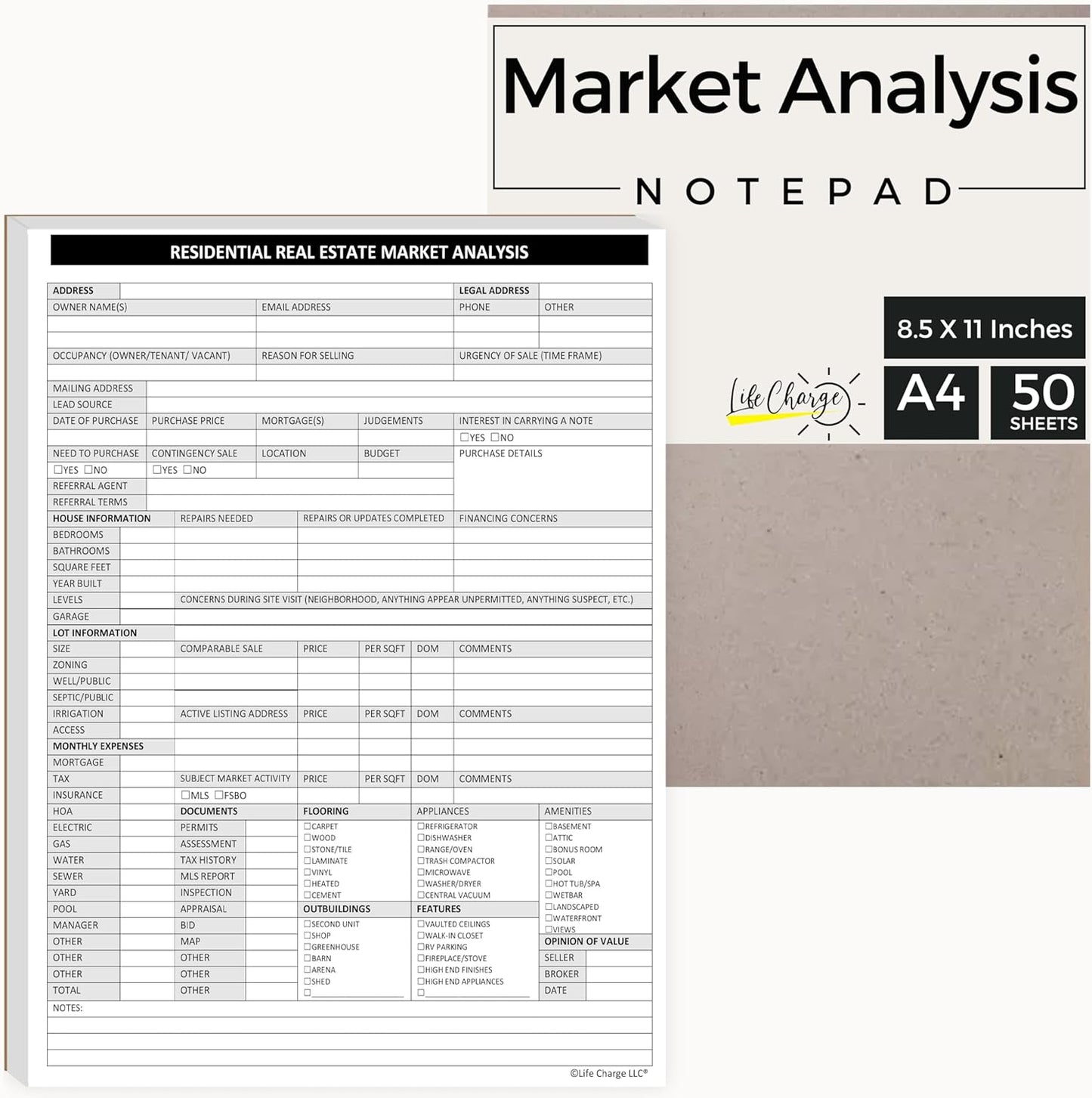 Real Estate Market Analysis Notepad – Residential CMA Checklist for Listing & Buyer Agents (8.5 × 11)