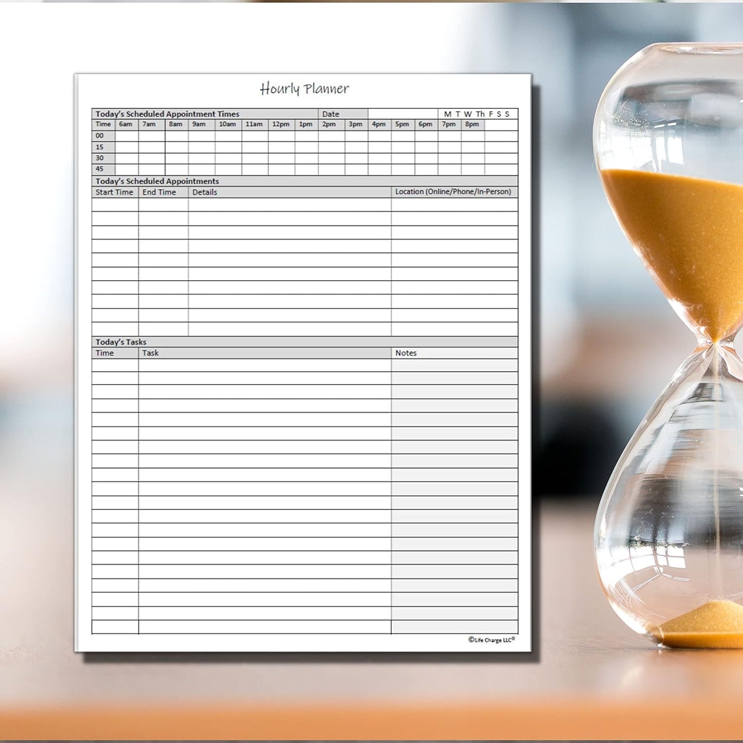 Hourly Planner Notepad. 50 Page Planning Pad w/Appointment Time Block, Task Log List & Note Sections. For Office Work Schedule & Time Management. 8.5 X 11, A4 Sheets.
