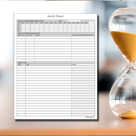 Hourly Planner Notepad. 50 Page Planning Pad w/Appointment Time Block, Task Log List & Note Sections. For Office Work Schedule & Time Management. 8.5 X 11, A4 Sheets.