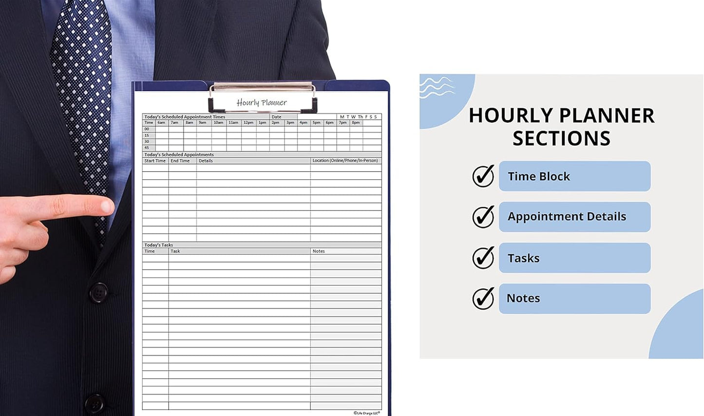 Hourly Planner Notepad. 50 Page Planning Pad w/Appointment Time Block, Task Log List & Note Sections. For Office Work Schedule & Time Management. 8.5 X 11, A4 Sheets.
