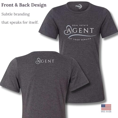 Real Estate Agent T-Shirt for Women – “at Your Service” Realtor Gift Top – Soft Charcoal Heather Cotton Blend – Relaxed Fit Crew Neck – Made in USA – Lead-Generating Real Estate Shirt - Medium