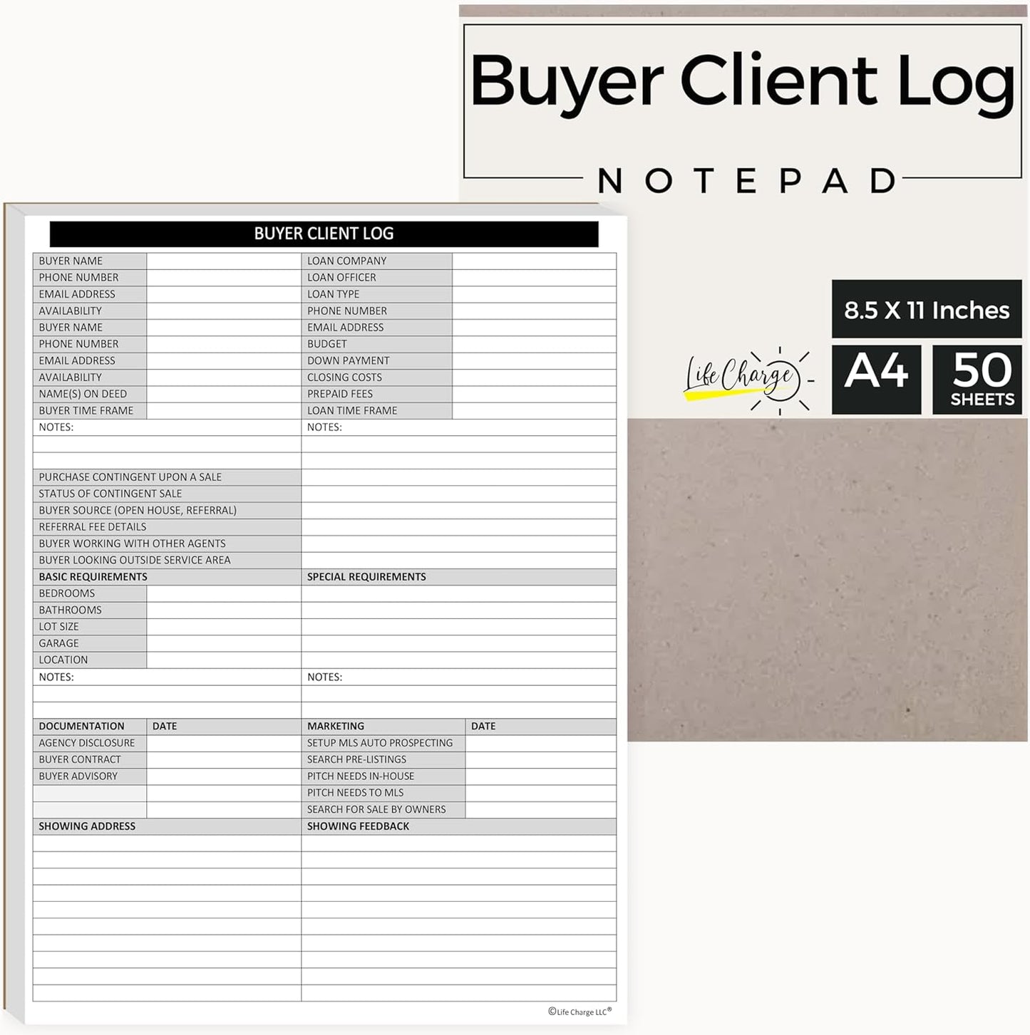 Buyer Client Log Notepad – Real Estate Buyer Tracking & Consultation Form (8.5 × 11)