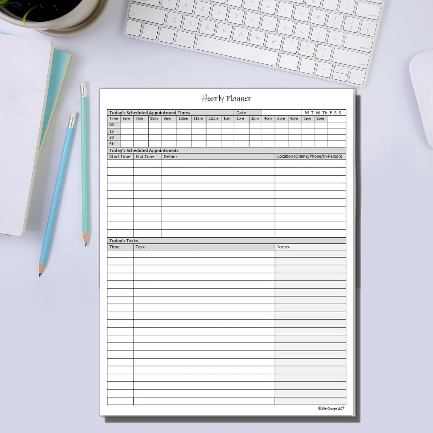 Hourly Planner Notepad. 50 Page Planning Pad w/Appointment Time Block, Task Log List & Note Sections. For Office Work Schedule & Time Management. 8.5 X 11, A4 Sheets.