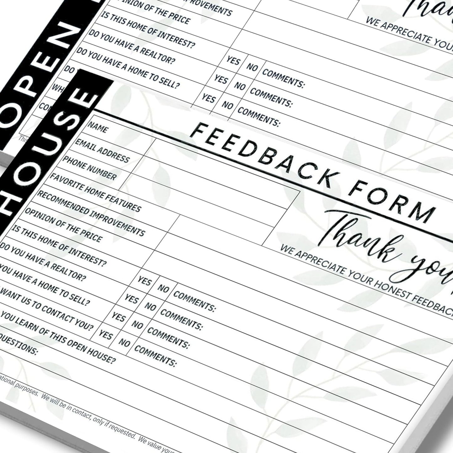 Open House Guest Registry & Feedback Kit, Elegant Black, Two-pack.