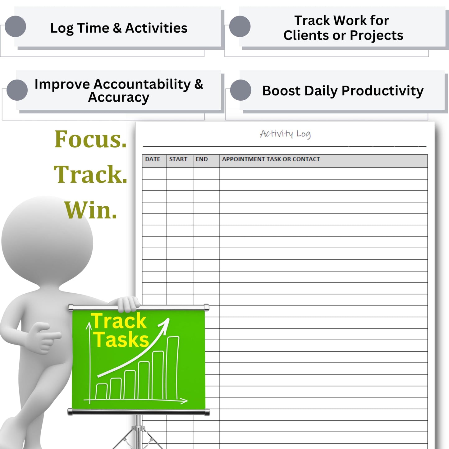 Activity Log Notepad – Daily Tracker Planning Pad for Office Productivity, Task Tracking & Time Management Planner – Work Communication Logbook Timesheet, Get Organized – 8.5 x 11 Legal Pad, 60 Page