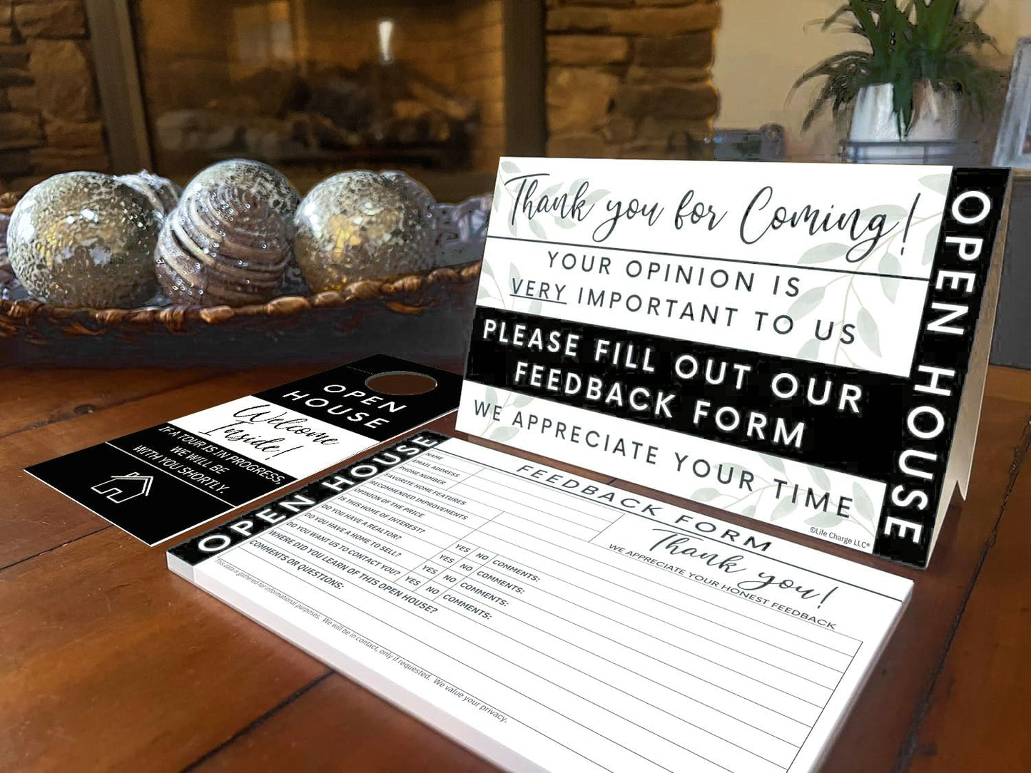 Open House Guest Registry & Feedback Kit, Elegant Black, Two-pack.