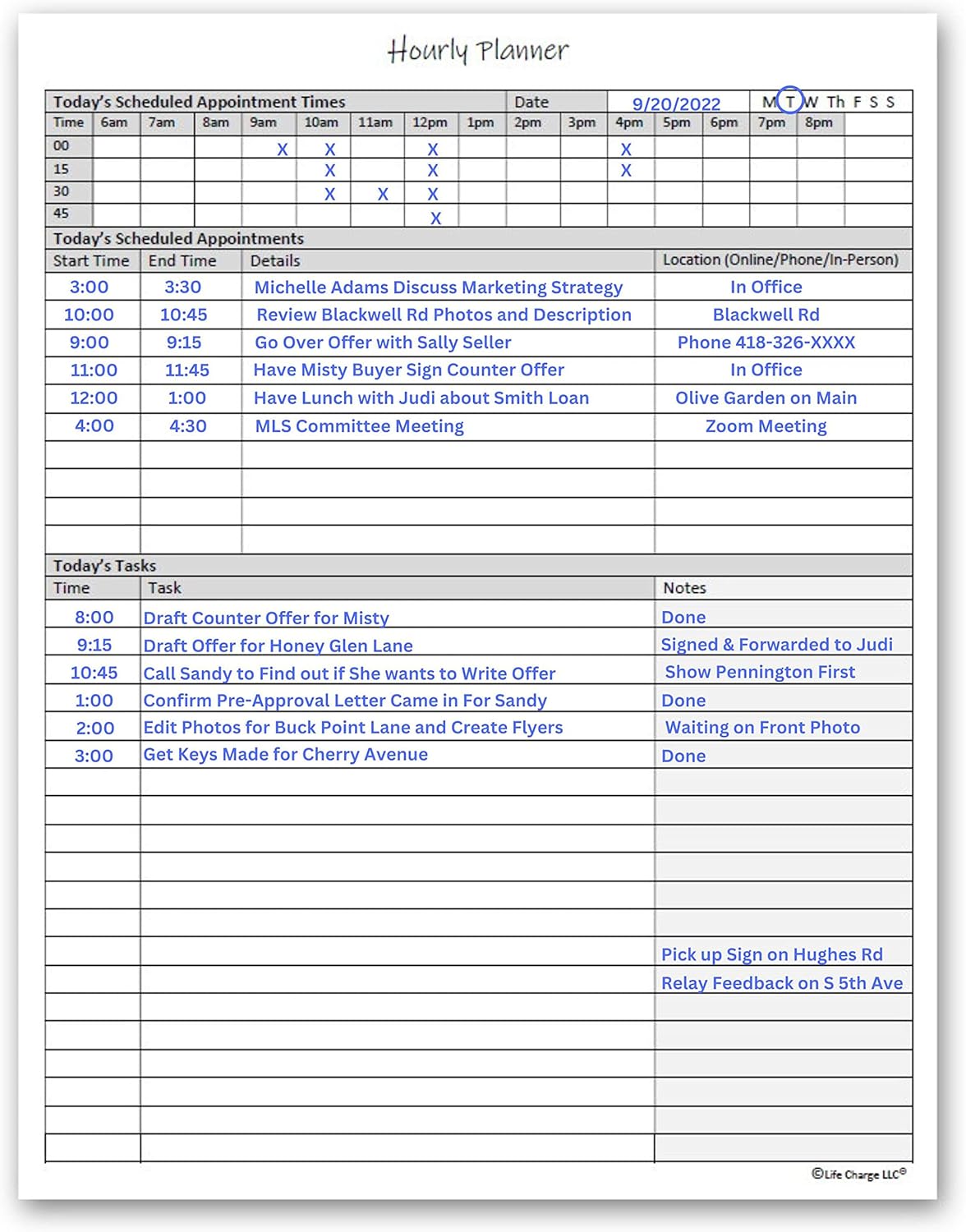 Hourly Planner Notepad. 50 Page Planning Pad w/Appointment Time Block, Task Log List & Note Sections. For Office Work Schedule & Time Management. 8.5 X 11, A4 Sheets.