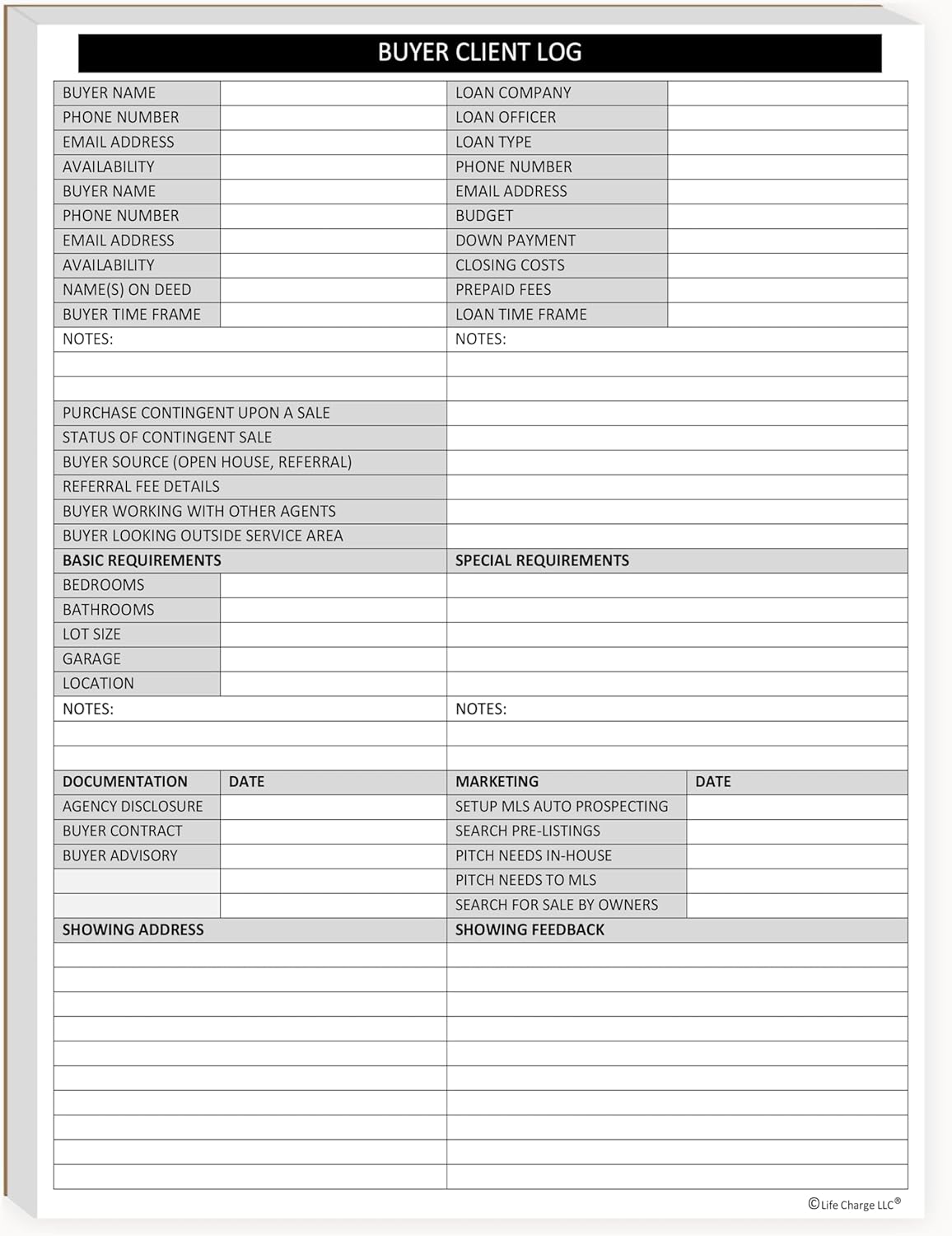 Buyer Client Log Notepad – Real Estate Buyer Tracking & Consultation Form (8.5 × 11)