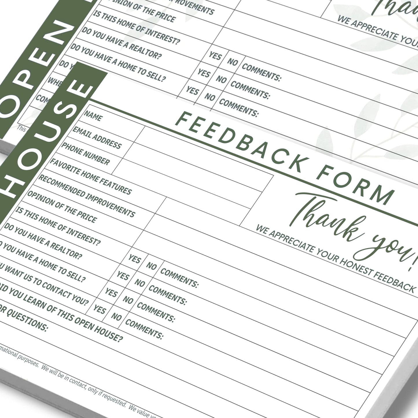 Open House Guest Registry & Feedback Kit, Earthy Green, Two-pack.