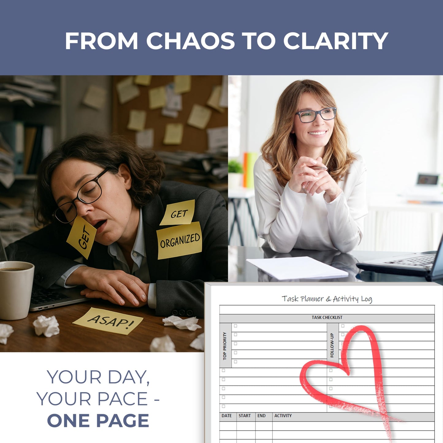 Task Planner & Activity Log Notepad – 60 Page Undated Daily & Hourly Planning Pad, To-Do List, Checklist, Track Time & Tasks, ADHD Tracker – Organize Workday, Boost Productivity – 8.5 x 11 Tear Sheets