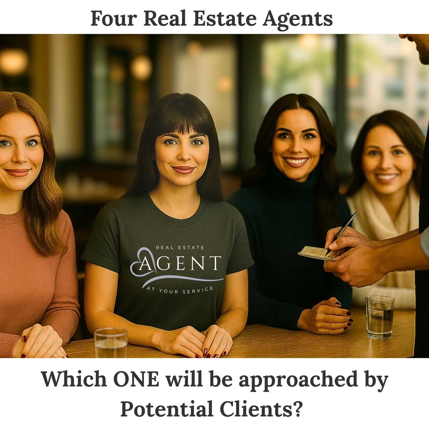 Real Estate Agent T-Shirt for Women – “at Your Service” Realtor Gift Top – Soft Charcoal Heather Cotton Blend – Relaxed Fit Crew Neck – Made in USA – Lead-Generating Real Estate Shirt - Medium