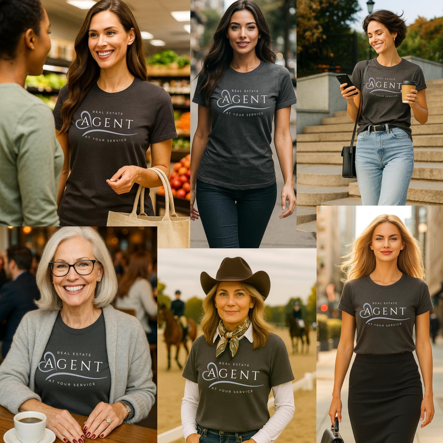 Real Estate Agent T-Shirt for Women – “at Your Service” Realtor Gift Top – Soft Charcoal Heather Cotton Blend – Relaxed Fit Crew Neck – Made in USA – Lead-Generating Real Estate Shirt - Medium