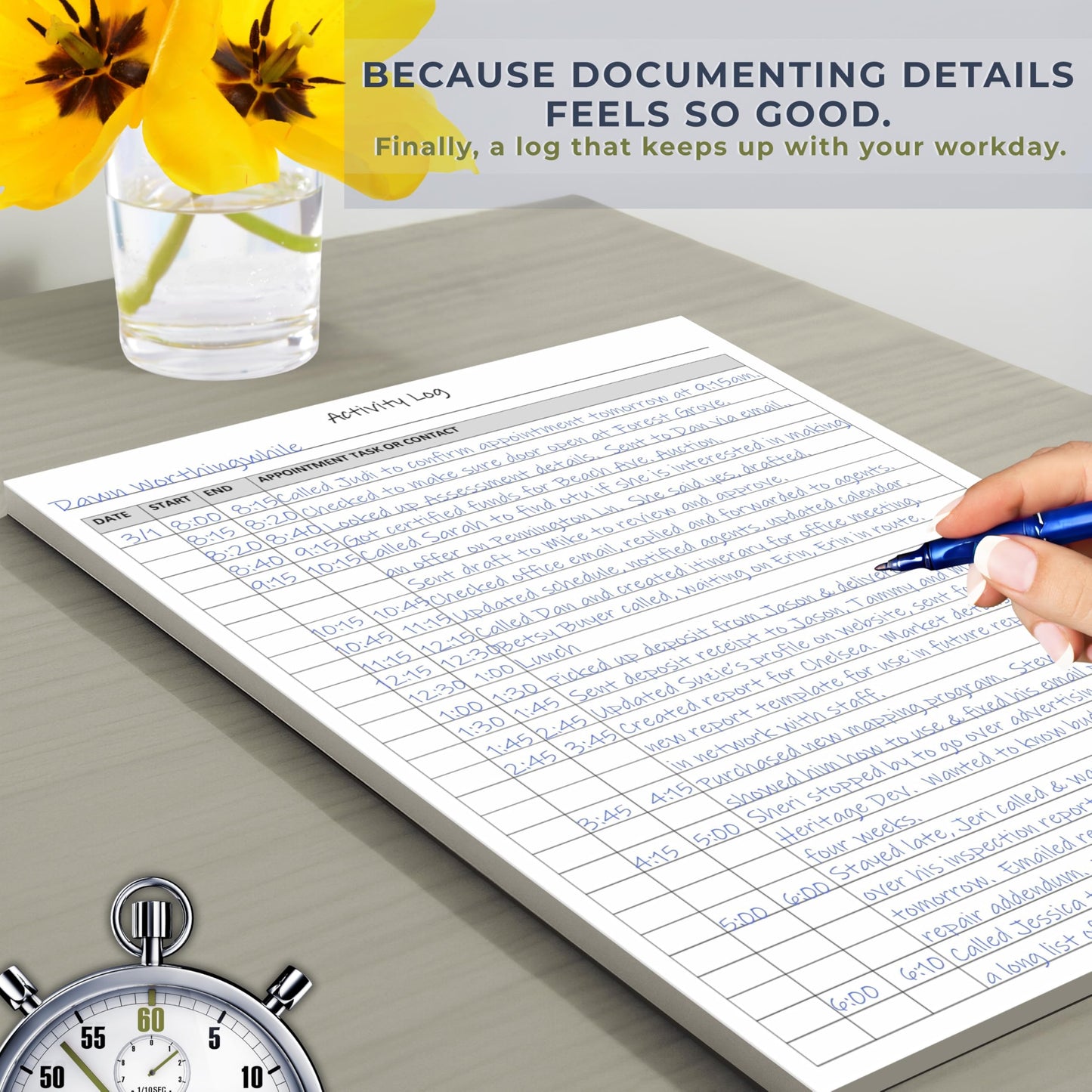 Activity Log Notepad – Daily Tracker Planning Pad for Office Productivity, Task Tracking & Time Management Planner – Work Communication Logbook Timesheet, Get Organized – 8.5 x 11 Legal Pad, 60 Page