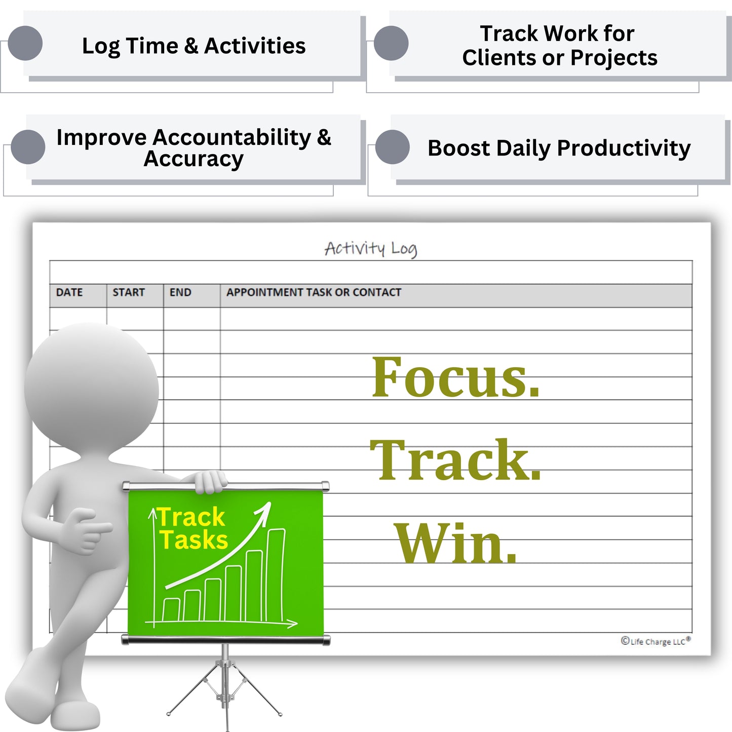 Activity Log Notepads(2 Pack, 50 Pages Each) Planner Pads to List a Task, Action or Contact. A Versatile Work Tool to Track Time & Office Productivity. 8.5 X 5.5, A5 Sheets.