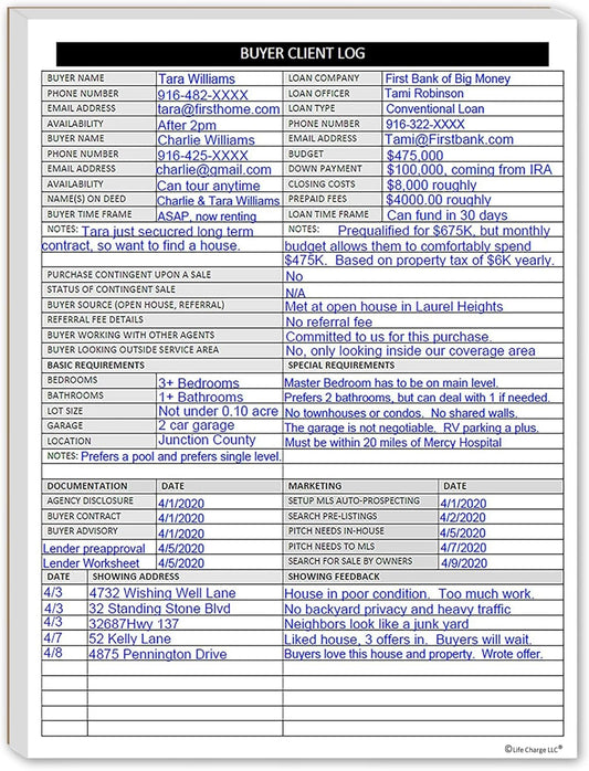 Buyer Client Log Notepad – Real Estate Buyer Tracking & Consultation Form (8.5 × 11)