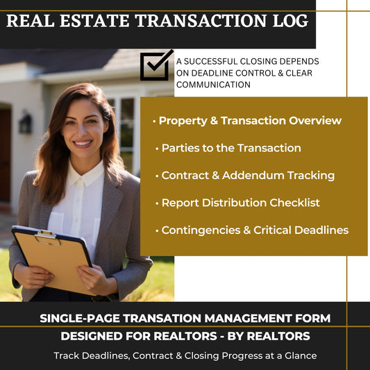 Real Estate Transaction Log Notepad – Contract, Deadline & Closing Checklist (8.5 × 11)