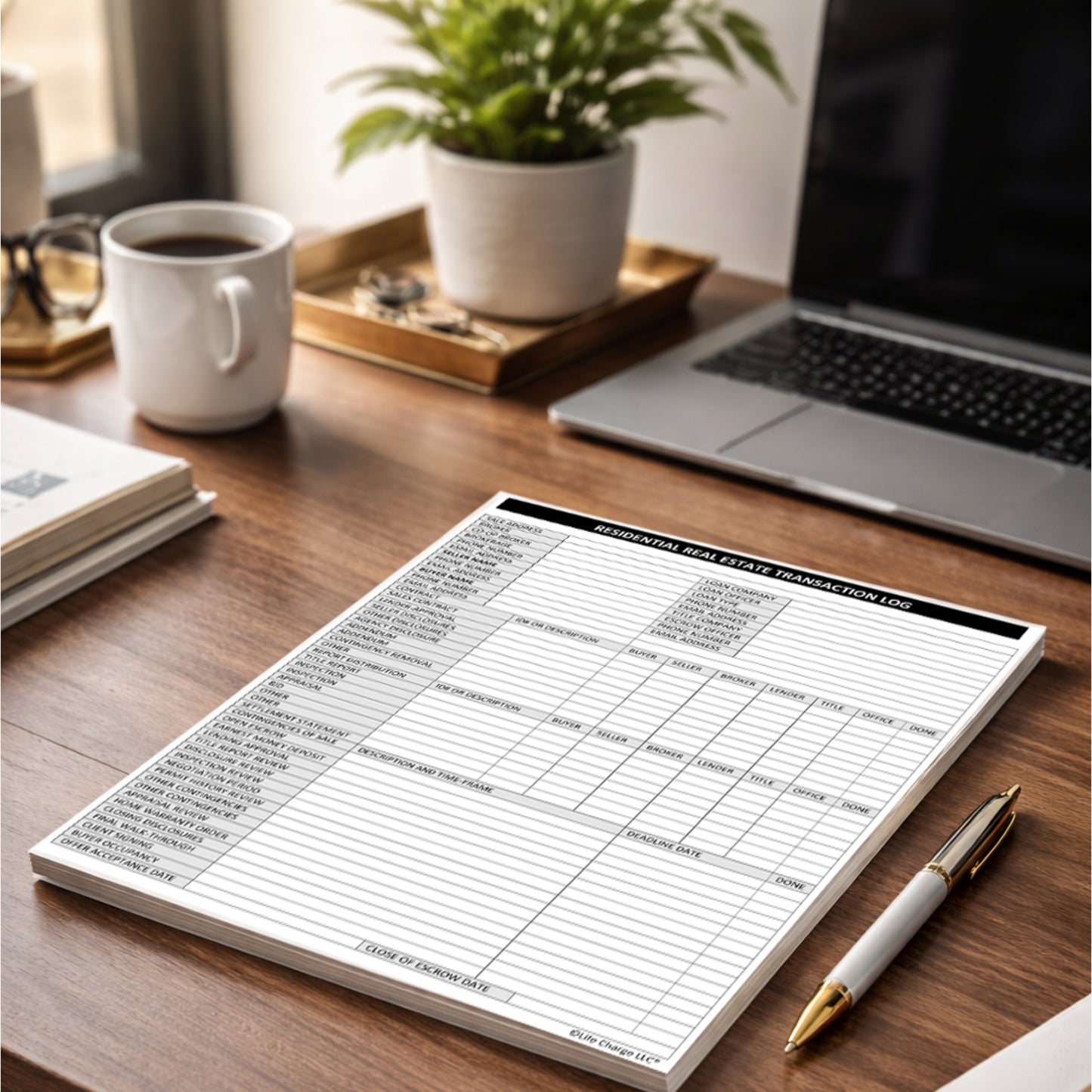 Real Estate Transaction Log Notepad – Contract, Deadline & Closing Checklist (8.5 × 11)