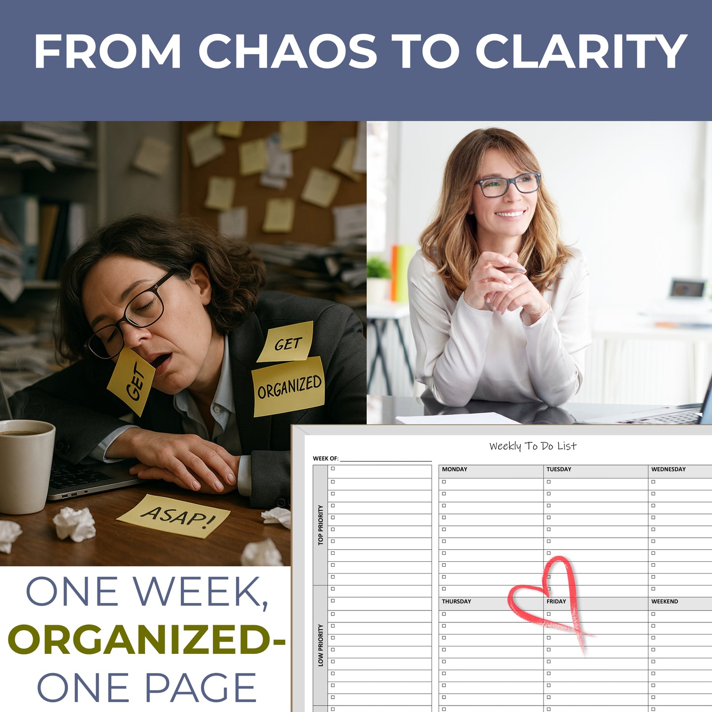 Weekly To Do List Planner Notepad, 60 Page Task Planning Pad with Daily Checklist, Priority To-Do Checkboxes & Notes, Desk Notebook for Office Organization & Productivity, 11 x 8.5