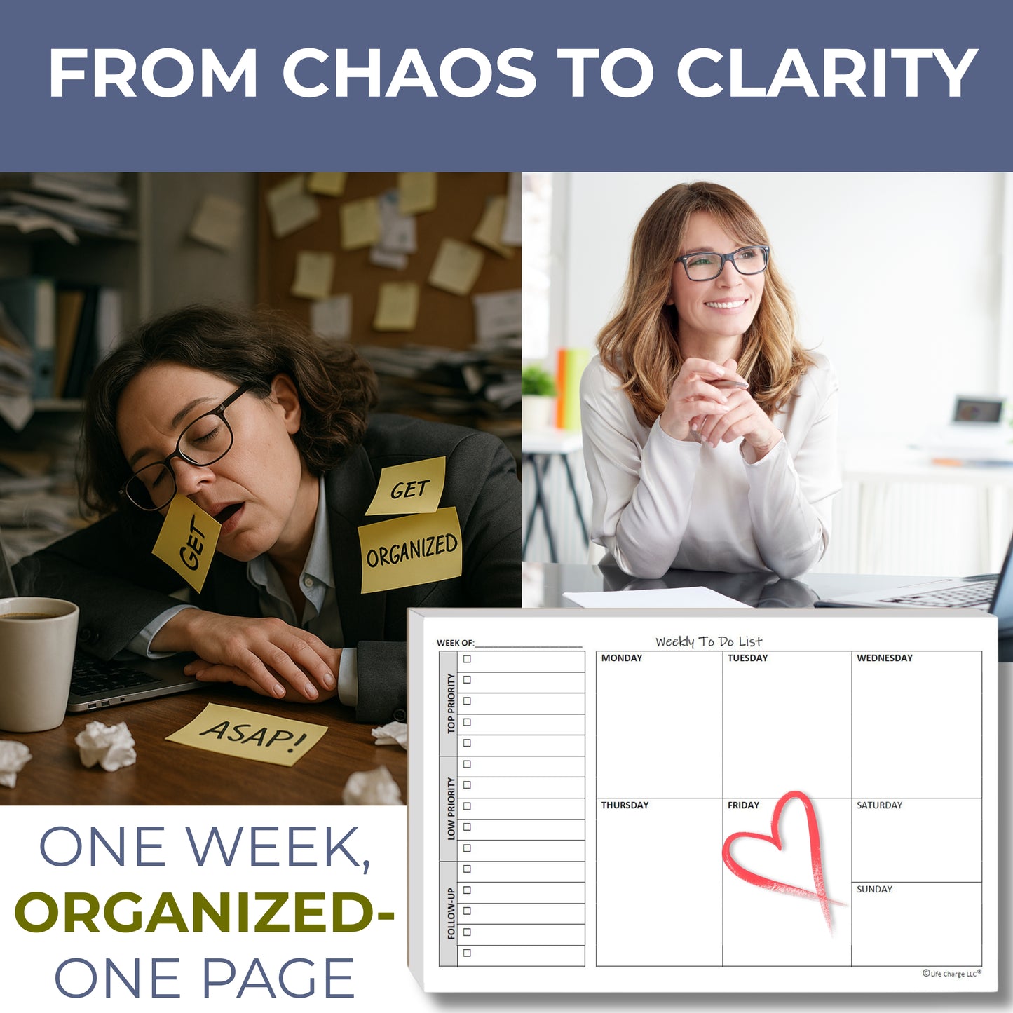 Weekly TO DO List Notepads (2 Pack, 50 Pages Each) Task Planner Pads w/Daily Checklist, Priority ToDo & Note Sections. Desk Notebook Pad to Organize Office. 8.5 X 5.5, A5 Sheets. Made in the USA.